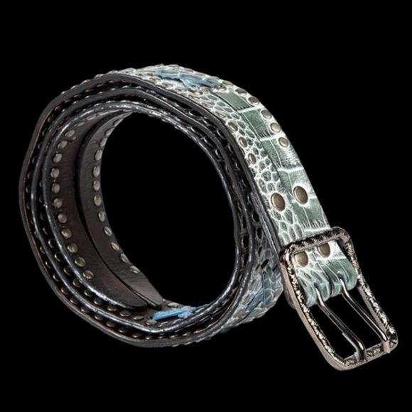 Freebird by Steven Teal Green Studded Leather Belt with Braided Details main image 13